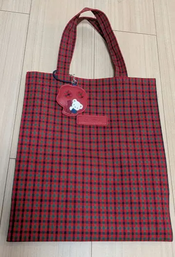 패밀리아 체크 토트백 빨간색
