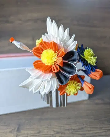 꽃 학 잠자리 세공 비녀 겨울 국화 헤어콤 성인식