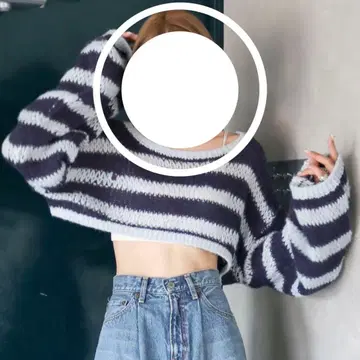 Ungrid 시스루 짜임 보더 숏 니트