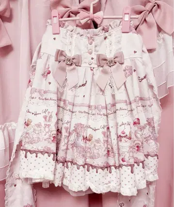 LIZLISA Whip Bear Home Cafe 패턴 치마바지 화이트