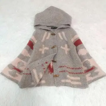 코위찬 가디건 기하학 패턴 토글 버튼 7부 소매 그레이지 M