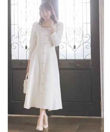 tocco 펄 장식 단추 파워 숄더 라메 트위드 원피스