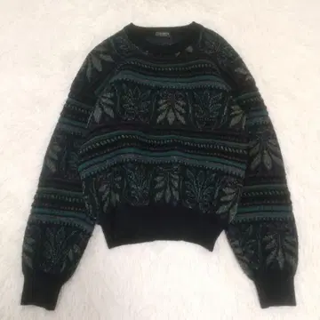 빈티지 구제 의류 레트로 니트 올 패턴 입체 편직 일본제 블랙 L