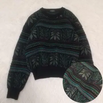 빈티지 구제 의류 레트로 니트 올 패턴 입체 편직 일본제 블랙 L