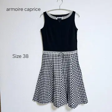 armoire caprice 슬리브리스 원피스 체크 무늬 레이스