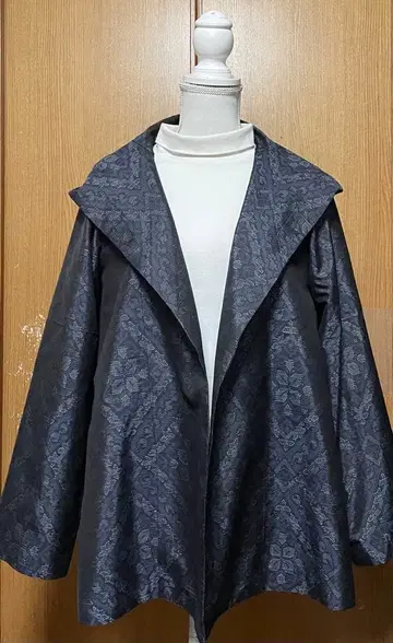 기모노 리메이크 남색 계열 오시마 후드 부착 자켓 L~LL 사이즈