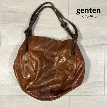 genten 토트백 숄더백 천연 가죽 대용량 브라운 브라운