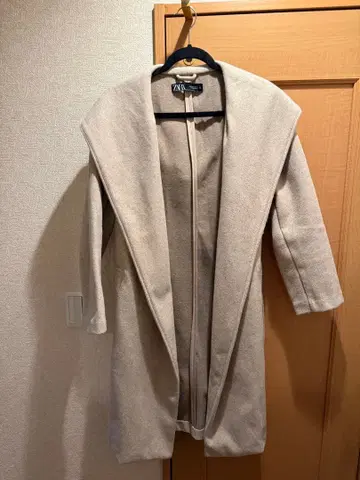 ZARA 자라 후드 부착 롱 코트 베이지 M 여성용 울 소재