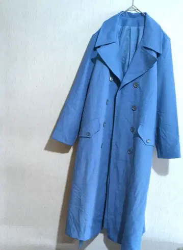 블루 더블 브레스트 롱 코트