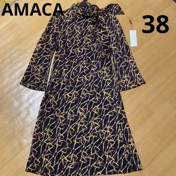 AMACA 정가 49000엔 긴팔 네이비 골드 원피스 새상품급.