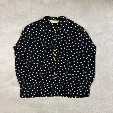 레트로 Y2K 하트 무늬 블라우스 블랙 골드 버튼 패턴 셔츠