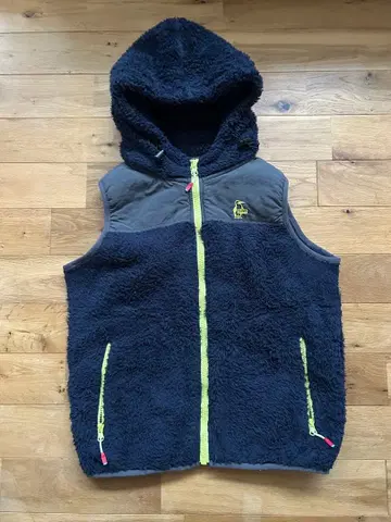 CHUMS 후드 부착 네이비 플리스 베스트 여성용 M