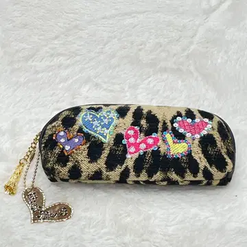 미사용 싱크비 레오파드 무늬 참 포함 파우치 안경 펜 케이스 소품함