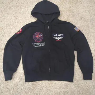 AVIREX 아비렉스 TOP GUN 지퍼 후드티 사이즈 M 블랙