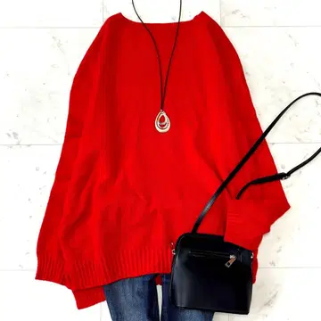 새상품급 언타이틀 울 캐시미어 크루넥 니트 레드 44