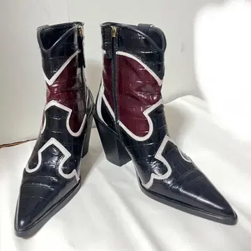 ZARA 웨스턴 부츠 블랙 레드 카우보이 부츠