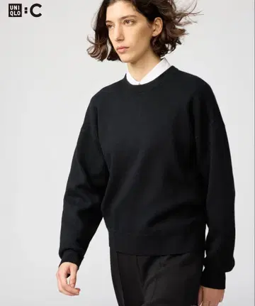 UNIQLO C 스무스 코튼 크루넥 스웨터 블랙