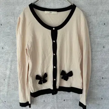 에프데 가디건 펄 버튼 리본 레이어드 포멀