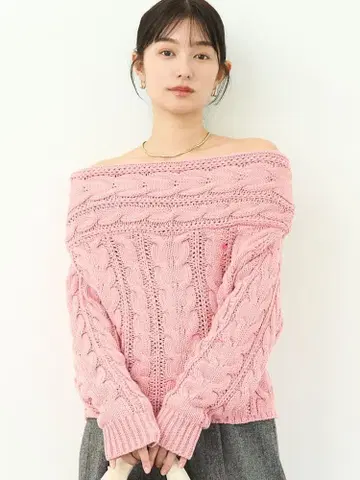 [ POLO BCS 콜라보 ] 케이블 오프숄더 니트 풀오버