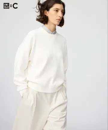 UNIQLO C 스무스 코튼 크루넥 스웨터 화이트
