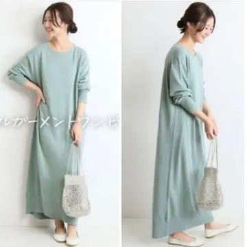 슬로브 이에나 홀가먼트 원피스 그린 롱니트 코튼