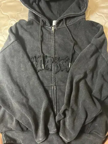 아들러 블랙 빈티지 가공 더블 지퍼 후드티