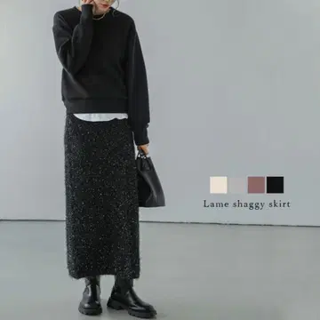 AMERY by La-gemme 샤기 니트 스커트 라메 택 포함