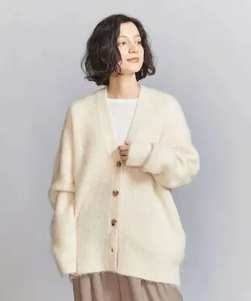 V넥 샤기 니트 가디건