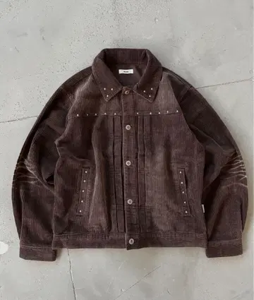 Perushu 스터드 장식 빈티지 코듀로이 자켓