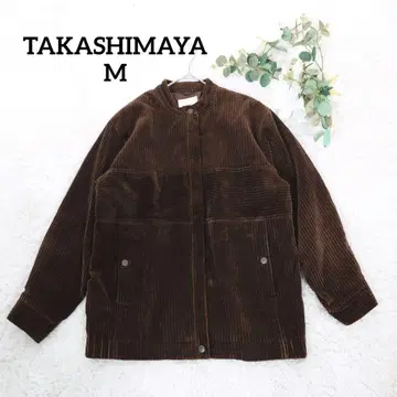 타카시마야 여성용 자켓 (M) 코튼 코듀로이 브라운 밴드 카라