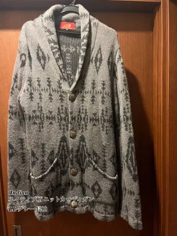 인디언 Indian 네이티브 무늬 니트 가디건 LL 그레이