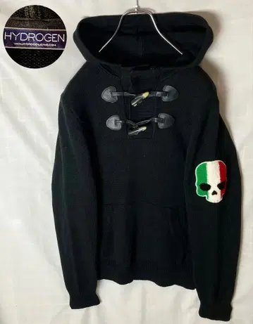 하이드로겐 이탈리아 국기 x 스컬 와펜 x 더플 토글 블랙 니트 후드티