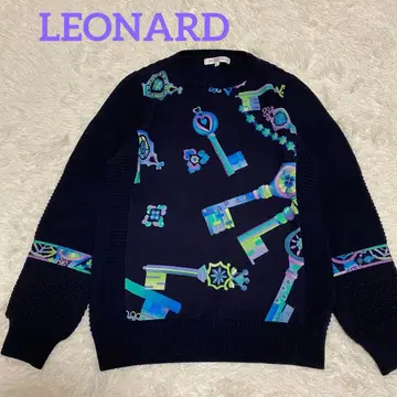 [레오나르] 열쇠 프린트 네이비 니트 스웨터 울 100% M 사이즈