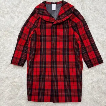 nitca 니토카 빨간색 체크 올 패턴 울 코트 앰비덱서스 루즈핏 화려한