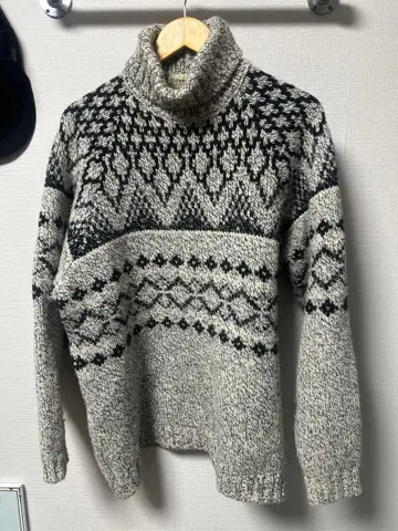 아일랜드제 Fisherman 노르딕 무늬 터틀넥 스웨터 L