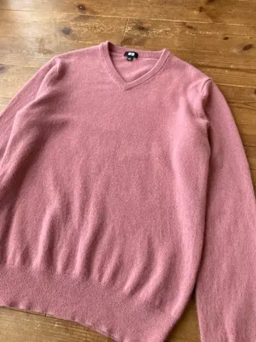 UNIQLO 유니클로 캐시미어 100% V넥 니트 스웨터 핑크 L
