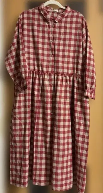 사만사 모스모스 빨간색 베이지 체크 원피스