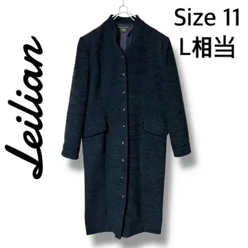 [ 새상품급 빅 사이즈 ] 레리안 트위드 밴드 카라 롱 코트 네이비
