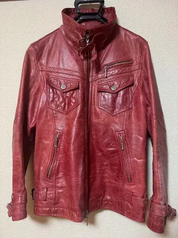 A.S.M 빨간색 가죽 자켓 천연 가죽 y2k