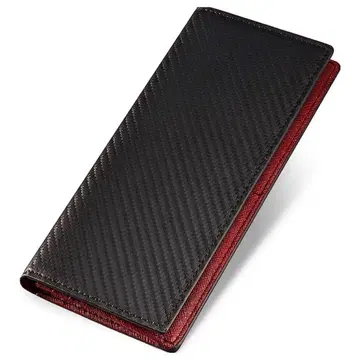 카본 가죽 남성용 장지갑 얇은 타입 대용량 수납 포켓 블랙 x 레드 지갑