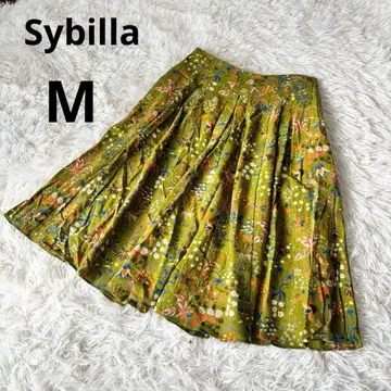Sybilla 시빌라 올 패턴 플레어 스커트 꽃무늬 그린 일본제 M
