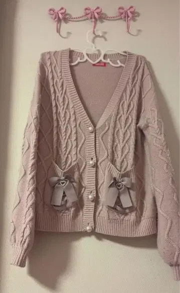 MA*RS 핑크 케이블 짜임 가디건