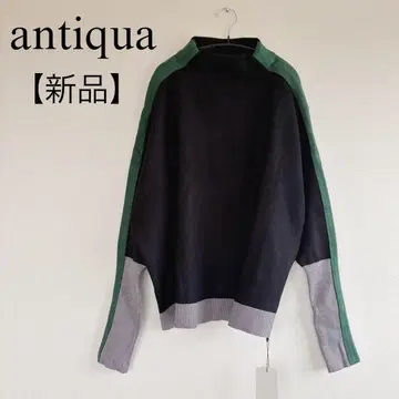 새상품 택 포함 antiqua 안티카 배색 니트 리브 하이 게이지 스웨터