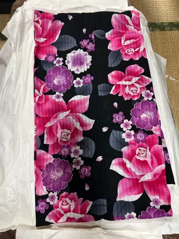블랙 베이스 핑크 꽃무늬 유카타 프리 사이즈