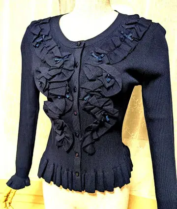 슈퍼 뷰티 가디건 40 프릴 리본 네이비