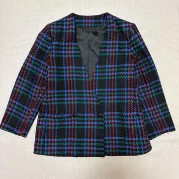 00s 빈티지 체크 무늬 노카라 자켓 아카이브 y2k