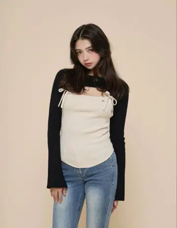 andmary Bebe ribbon set tops color black