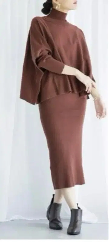 풀오버 & 리브 터틀넥 롱 니트 원피스 2종 셋업