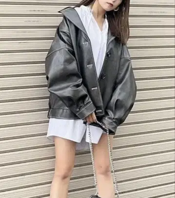 murua 인조 가죽 미들 자켓 다크 그레이