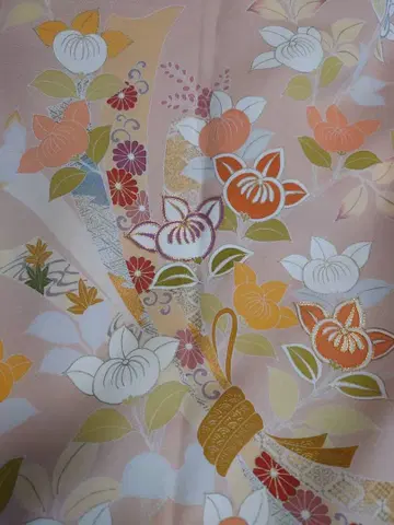 치소 호몬기 꽃무늬 핑크 베이지 순수 실크